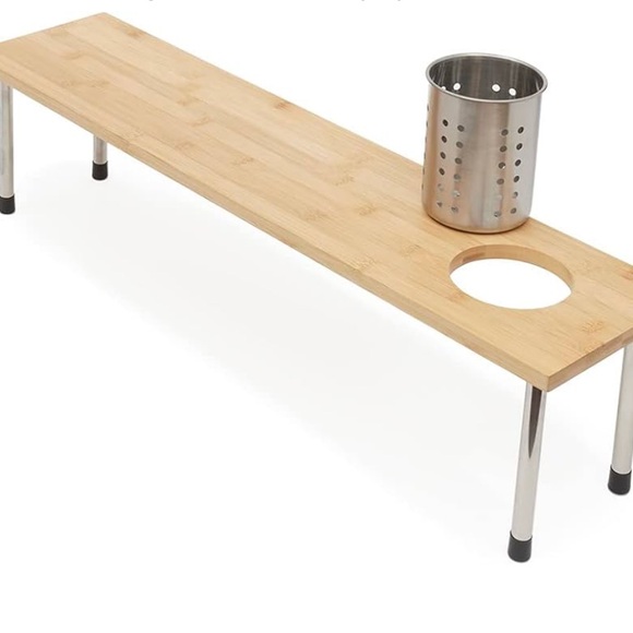 New-Bamboo Kitchen Sink Helper Shelf with Removable stainless utensil cubby - Picture 4 of 11